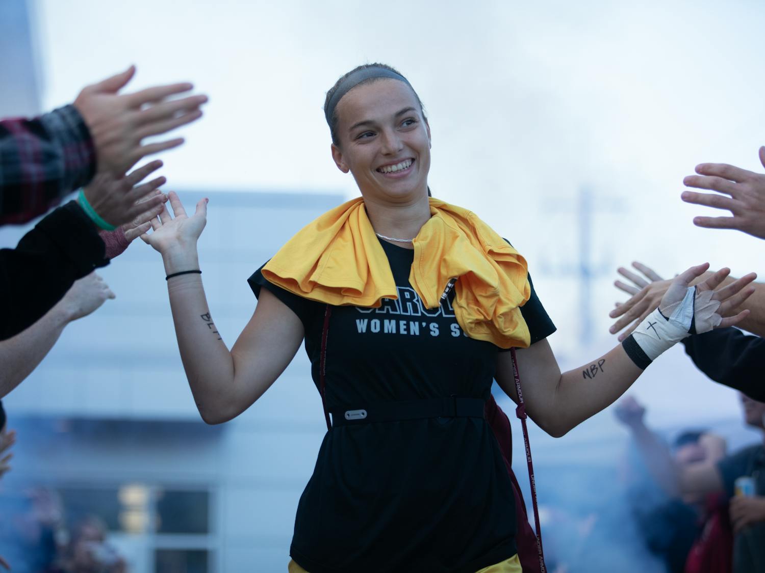 Senior Heather Hinz walks through the tailgate pregame. South Carolina matchup against Missouri on October 27, 2022. The Gamecocks beat Missouri 2-0.