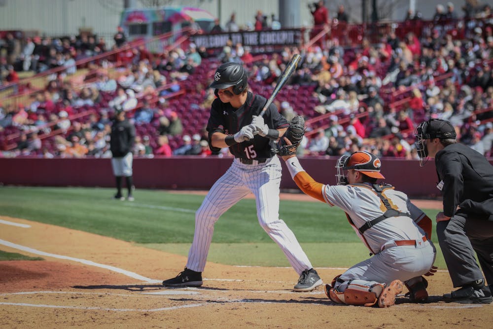 <p>FILE—Sophomore infielder Carson Hornung up at bat during a game against Texas on&nbsp;March 13, 2022 at Founders Park. Over the summer, Hornung is playing for the La Crosse Lodgers in the Northwoods League.</p>