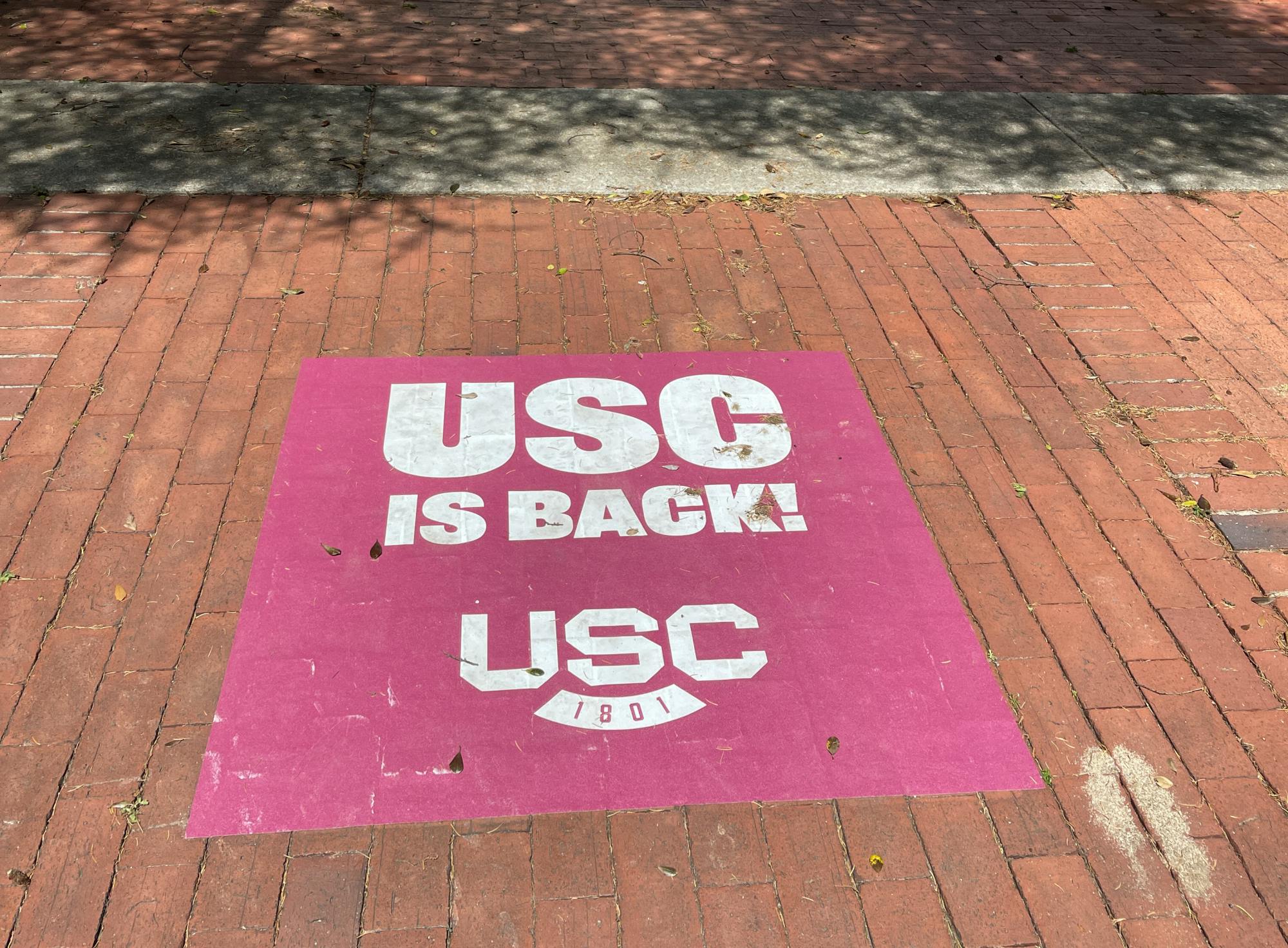 A ground decal in front of the Osborne Administration building on March 29, 2023. The decal displays the university’s new spirit mark. 