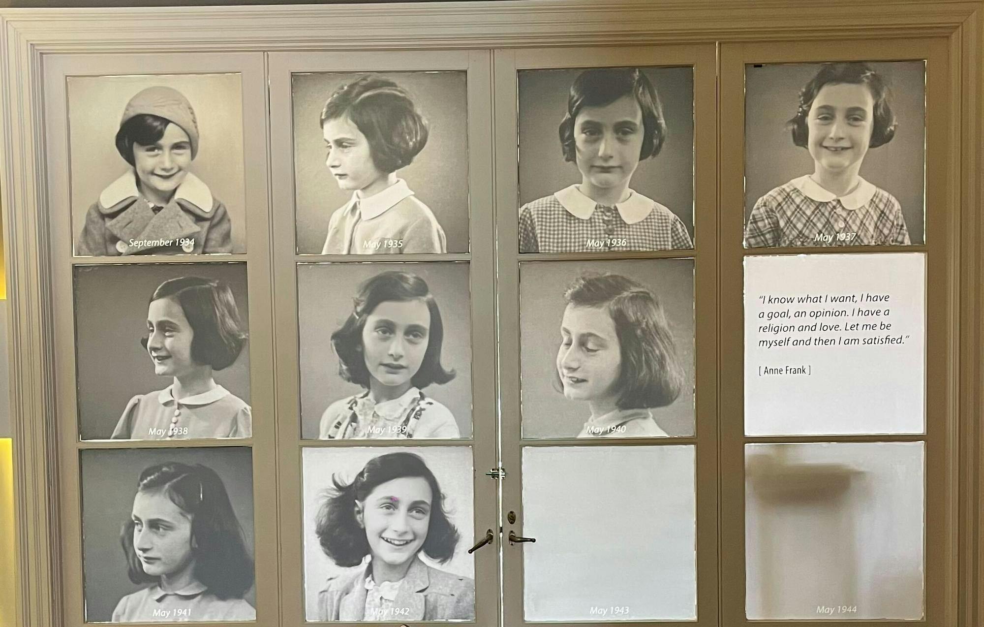 Photos highlight Anne Frank as part of the tour at the Anne Frank Center. The center partners with the Anne Frank House in Amsterdam to educate people about the Holocaust.