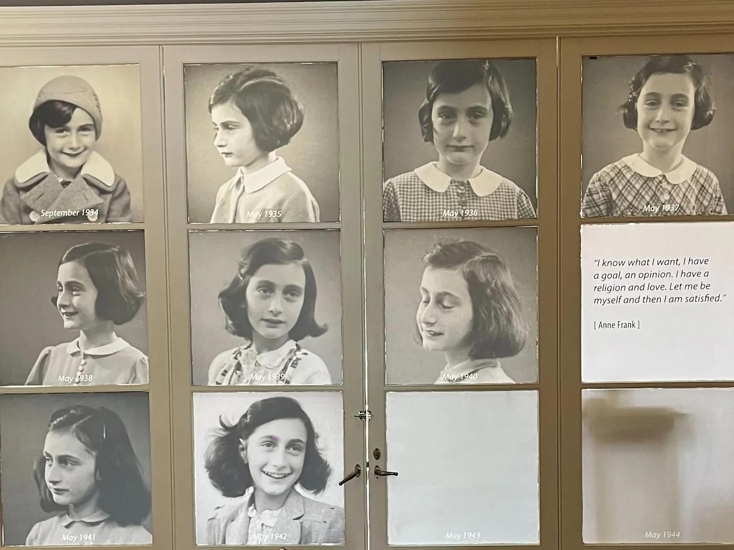 Photos highlight Anne Frank as part of the tour at the Anne Frank Center. The center partners with the Anne Frank House in Amsterdam to educate people about the Holocaust.