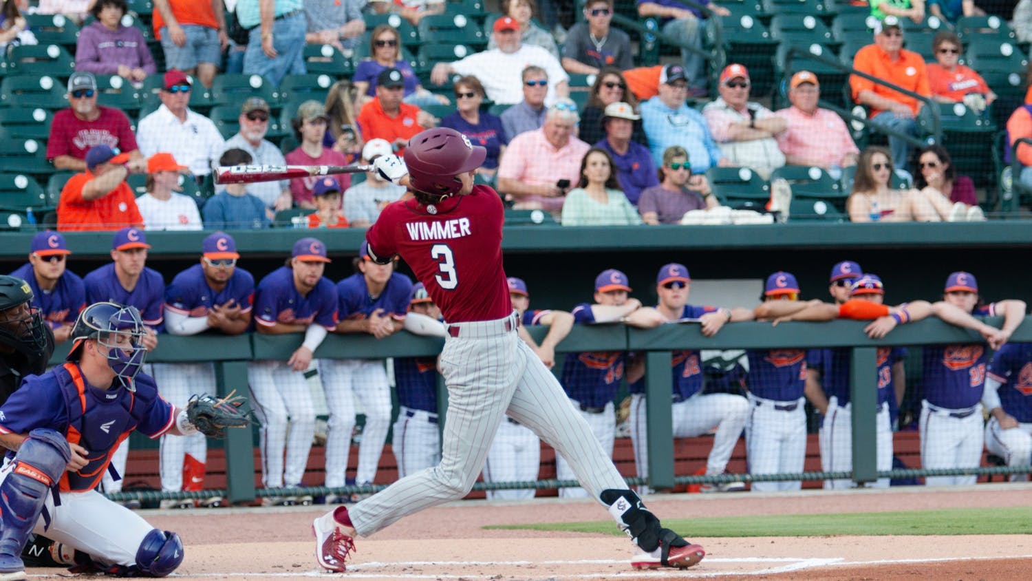 FILE—Senior infielder Braylen Wimmer bats in the first inning during a game on March 5, 2022. The Gamecocks fell 2-10 in the second game of the series against Clemson.&nbsp;