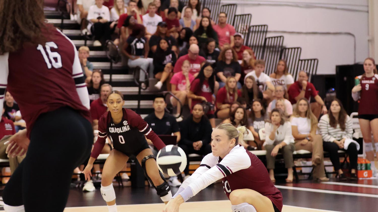 Graduate outside hitter Riley Whitesides bumps the ball against Wake Forest. Gamecock Volleyball played Wake Forest on Sept. 15 at Carolina Volleyball Center in Columbia, South Carolina.