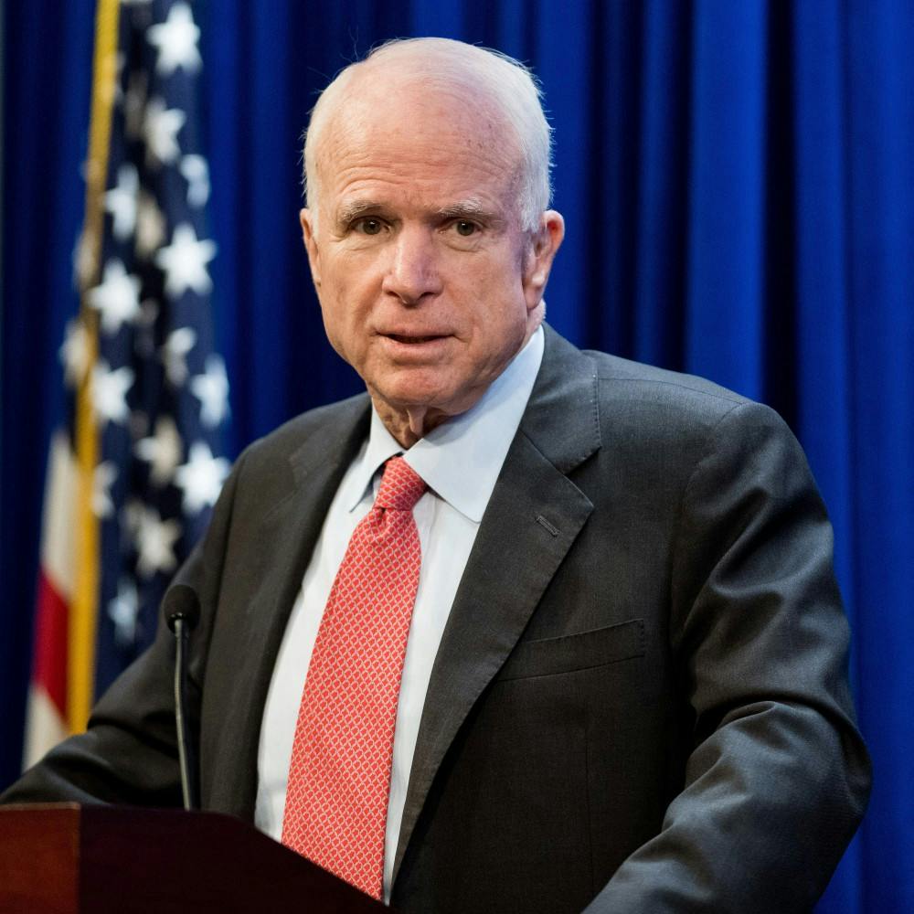 Sen. John McCain on July 11, 2017, at the Heritage Foundation in Washington, D.C. (Michael Brochstein/Sipa USA/TNS)