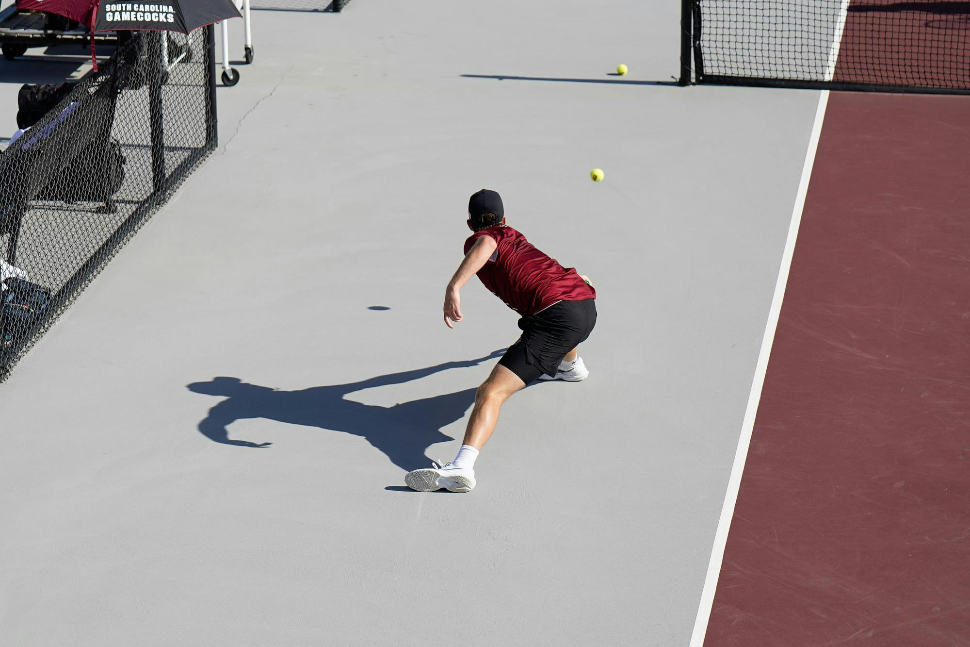 Junior Sean Daryabeigi returns a hit in his doubles matchup against Vanderbilt at the Carolina Tennis Center on April 4, 2026. Daryabeigi and Stenzer went on to lose three sets to six.