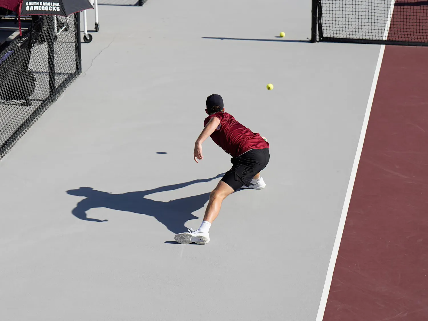 Junior Sean Daryabeigi returns a hit in his doubles matchup against Vanderbilt at the Carolina Tennis Center on April 4, 2026. Daryabeigi and Stenzer went on to lose three sets to six.