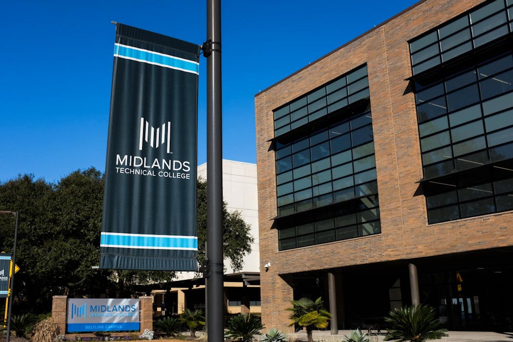 <p>A sign for Midlands Technical College stands on Rosewood Drive on Feb. 6, 2024. The University of South Carolina will now grant 30 hours of core course credit to transfer students from the state's 16 technical colleges.</p>