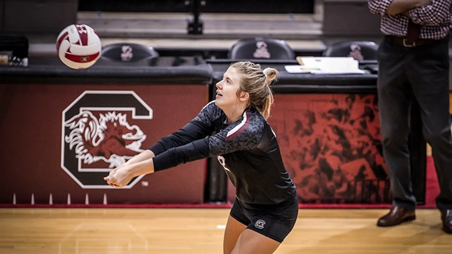 Redshirt sophomore Courtney Weber goes for a pass during practice. The Gamecocks will play with a shortened schedule this season.