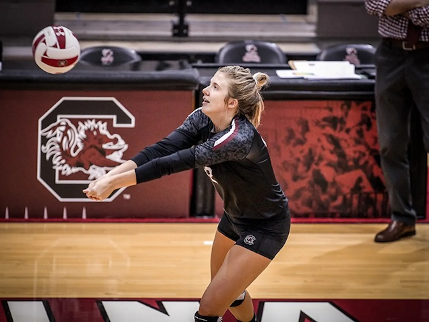 Redshirt sophomore Courtney Weber goes for a pass during practice. The Gamecocks will play with a shortened schedule this season.