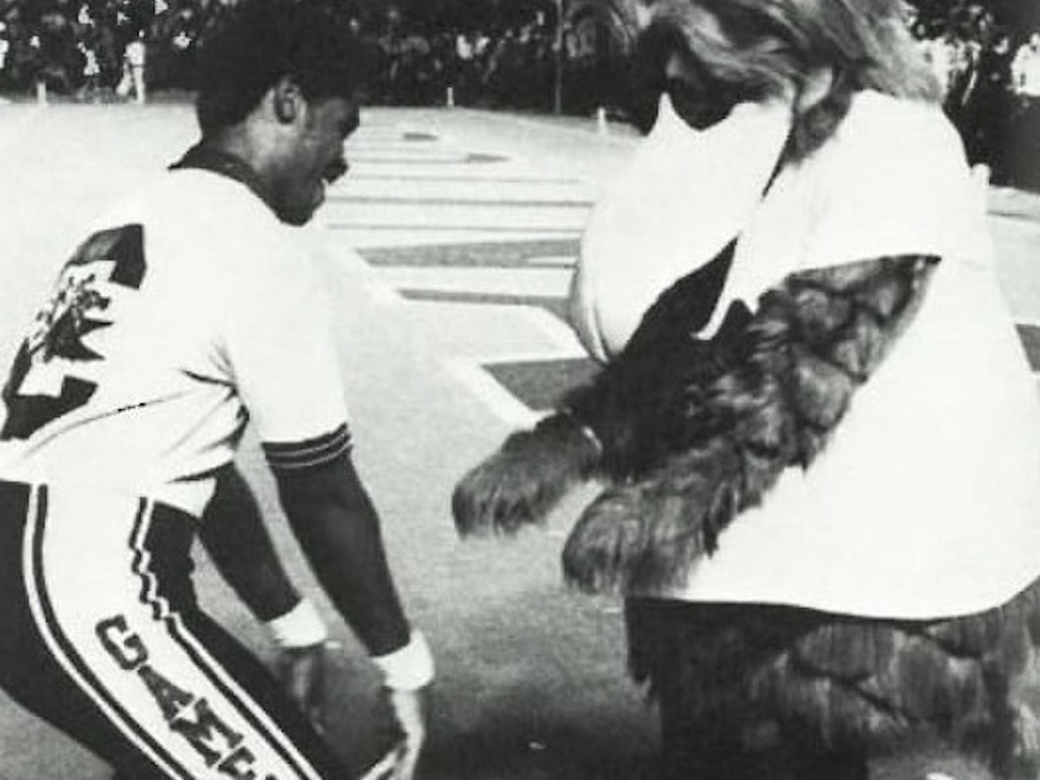 Cocky often performed with the cheerleaders. His soft and fun demeanor, though disliked by many at first, quickly grew on students with each appearance in the 1980s.&nbsp;