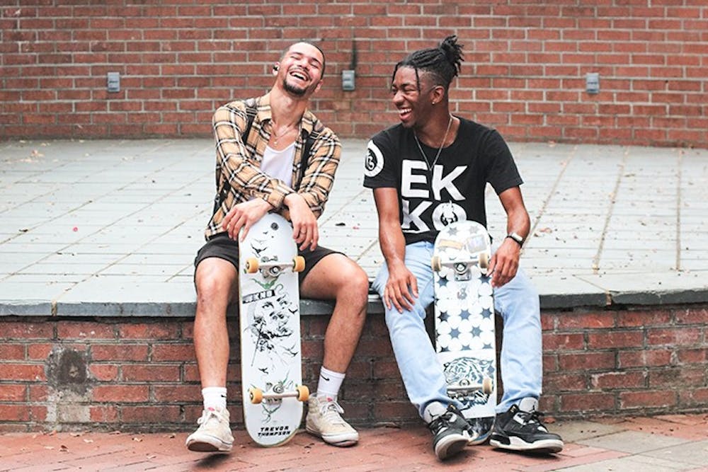 <p>Second-year computer science student Andrew Dhillon, president of the Gamecock Skate Club, sits next to second-year computer engineering student Ta’Rajay Bowie, the vice president. Club members often skate outside Russell House and together have formed a community promoting health and unity through skateboarding.&nbsp;</p>