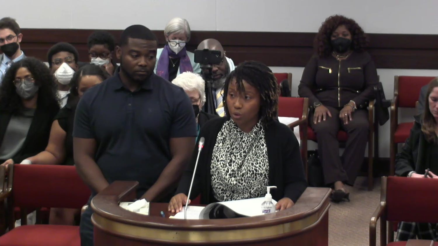Parents of the community in the Statehouse committee meeting Feb 16, 2022. Octavia and Thomas Edwards parents of students in SC schools, discuss their children's experience in schools.