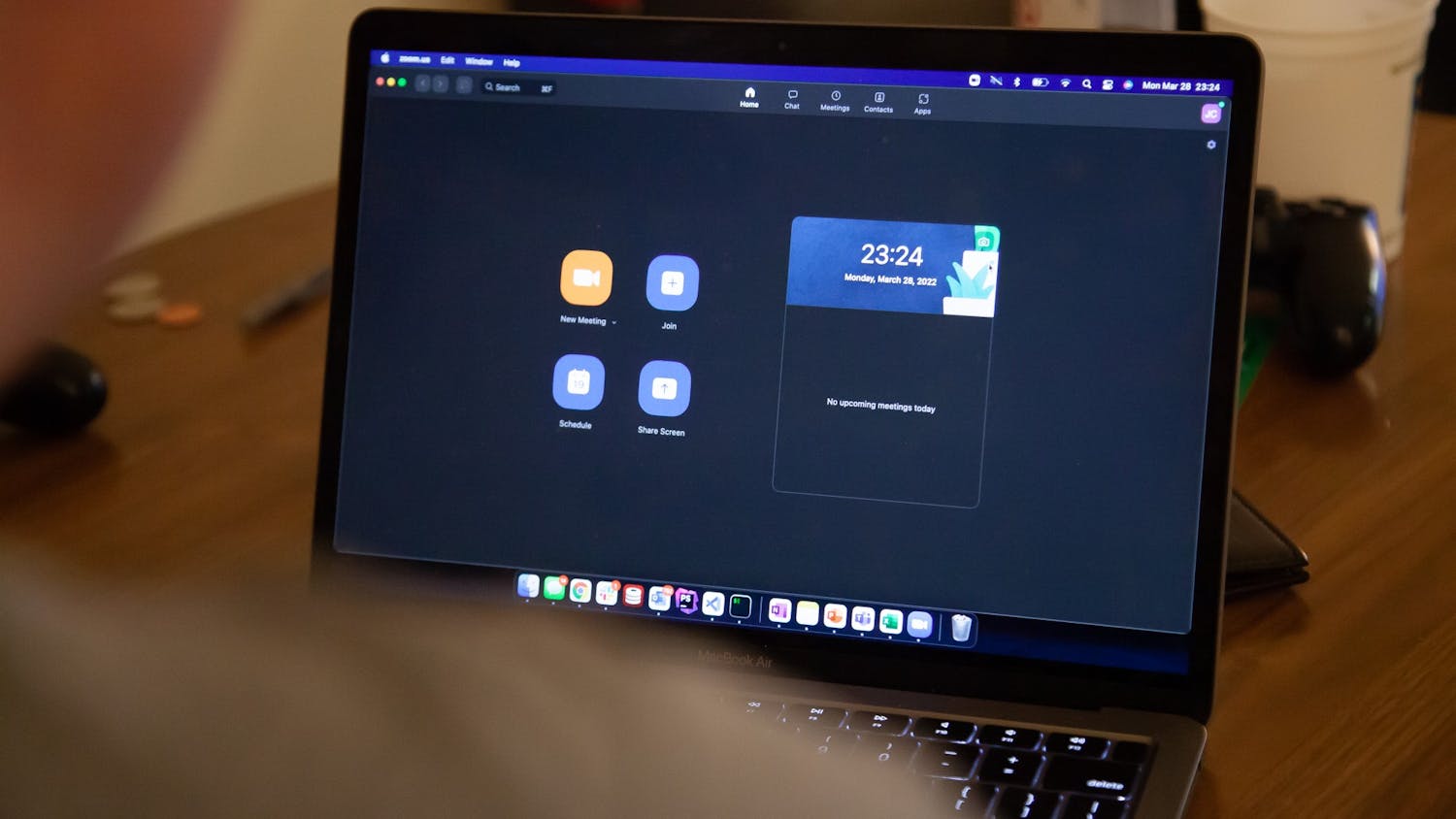 Zoom’s start screen on a computer. Zoom was a frequently used video-calling platform during the COVID-19 pandemic.