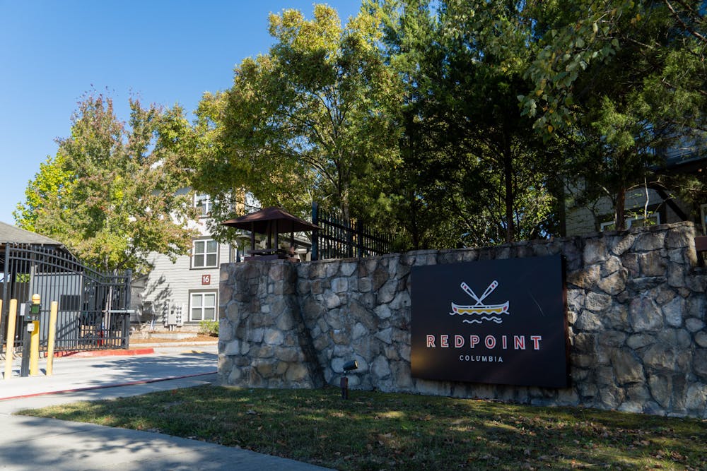 Exterior of Redpoint Apartments, an off-campus housing option in Columbia, SC on Oct. 19, 2022. A shooting took place in the complex's pool area on June 5, 2022.