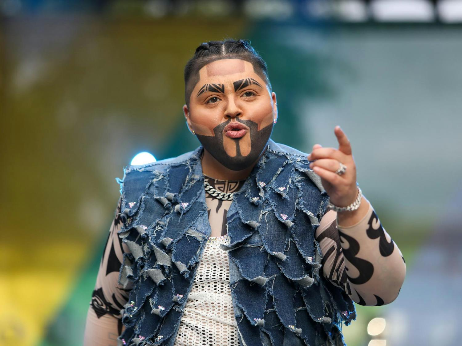 Columbia drag king Don Javi lip syncs on the main stage at the Famously Hot SC Pride Festival on Oct. 4, 2025. Javi was previously named Mr. Outfest at the 2025 SC Pride Outfest.