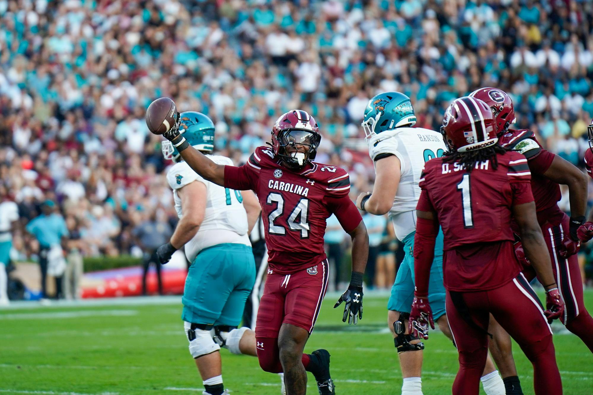The South Carolina Gamecocks defeated the Coastal Carolina Chanticleers 51-7 at Williams-Brice Stadium on Nov. 22, 2025, improving to 4-7 on the season. Redshirt sophomore quarterback LaNorris Sellers threw for 274 yards, completing 16 of 20 attempted passes and connecting for two touchdowns. The Gamecocks will face the Clemson Tigers at home Nov. 29 in the final game of their season.