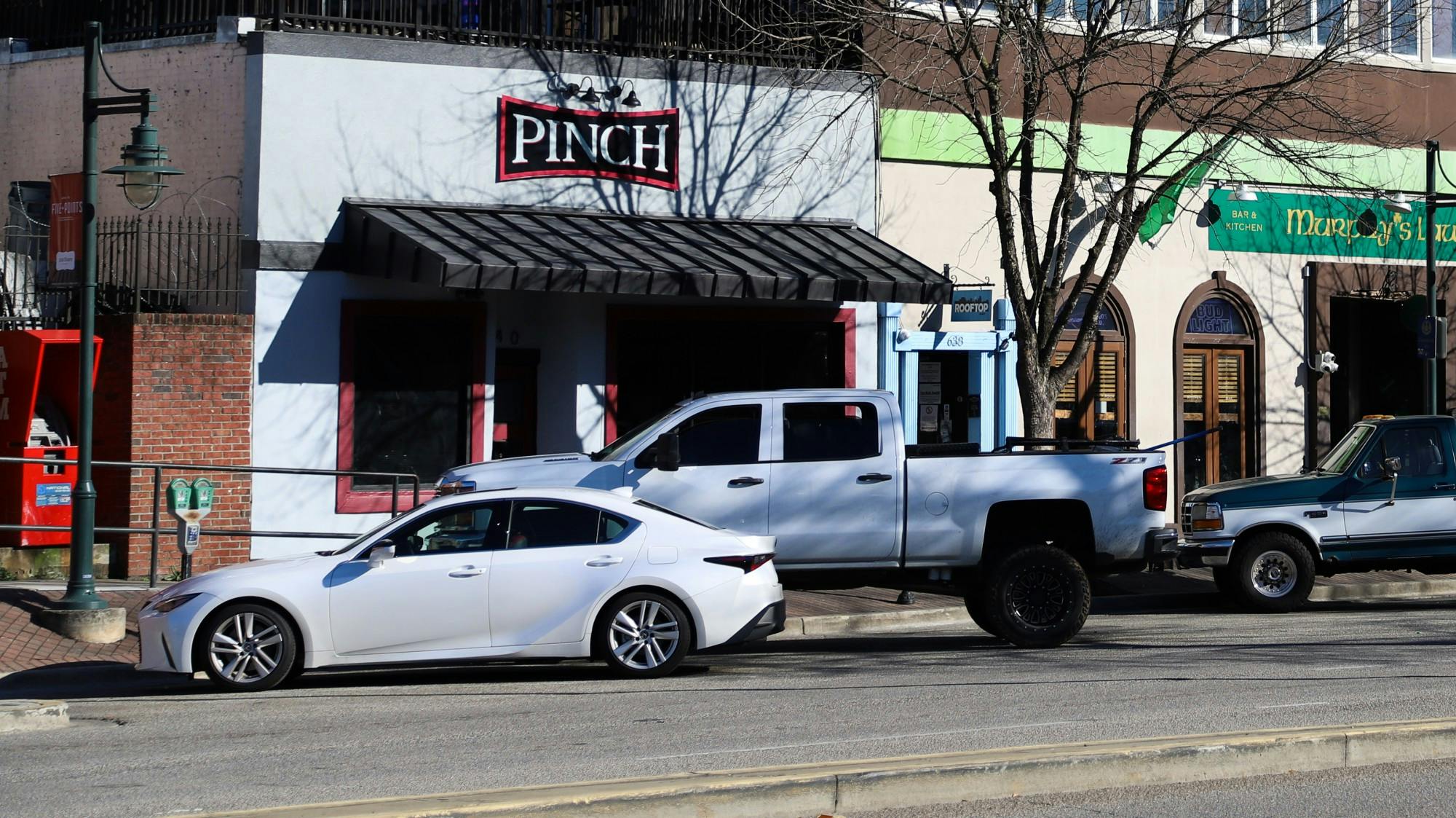 &nbsp;The popular bars Pinch, Rooftop and Murphey’s Law from the corner of Harden Street and Santee Avenue at 4:13 p.m. on Jan. 29, 2021.&nbsp;
