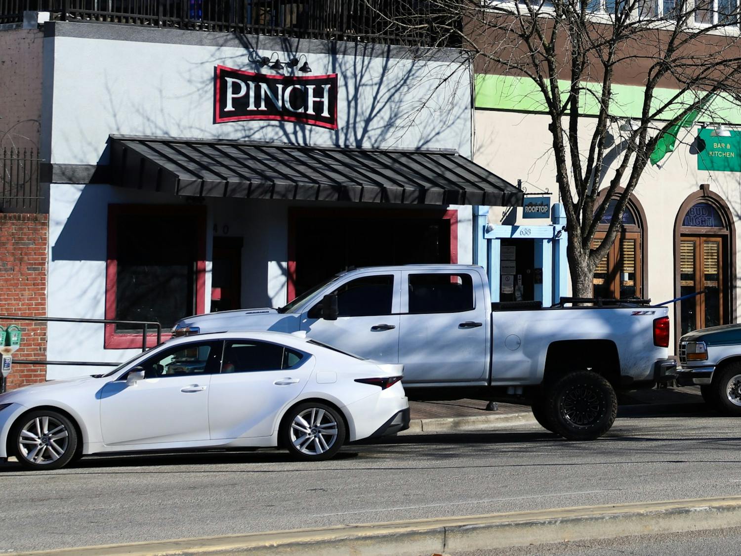 &nbsp;The popular bars Pinch, Rooftop and Murphey’s Law from the corner of Harden Street and Santee Avenue at 4:13 p.m. on Jan. 29, 2021.&nbsp;