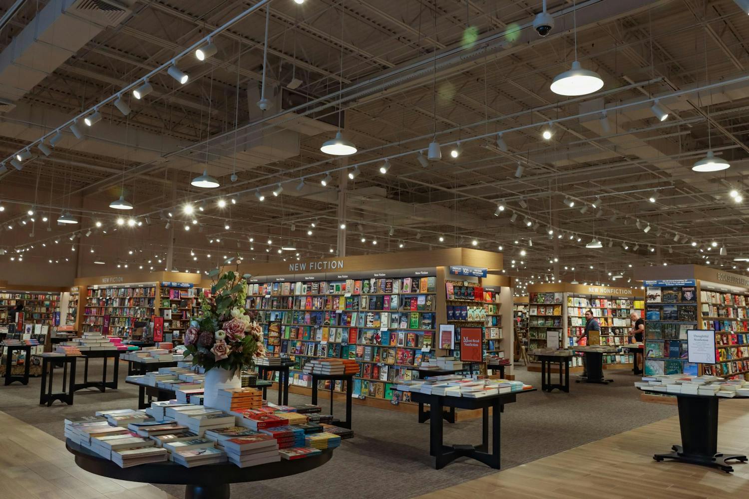 Displays filled with books stand in the new Columbia Barnes &amp; Noble on March 11, 2024. Barnes &amp; Noble was previously located at the Richland Mall, and the new location opened on March 6, 2024.