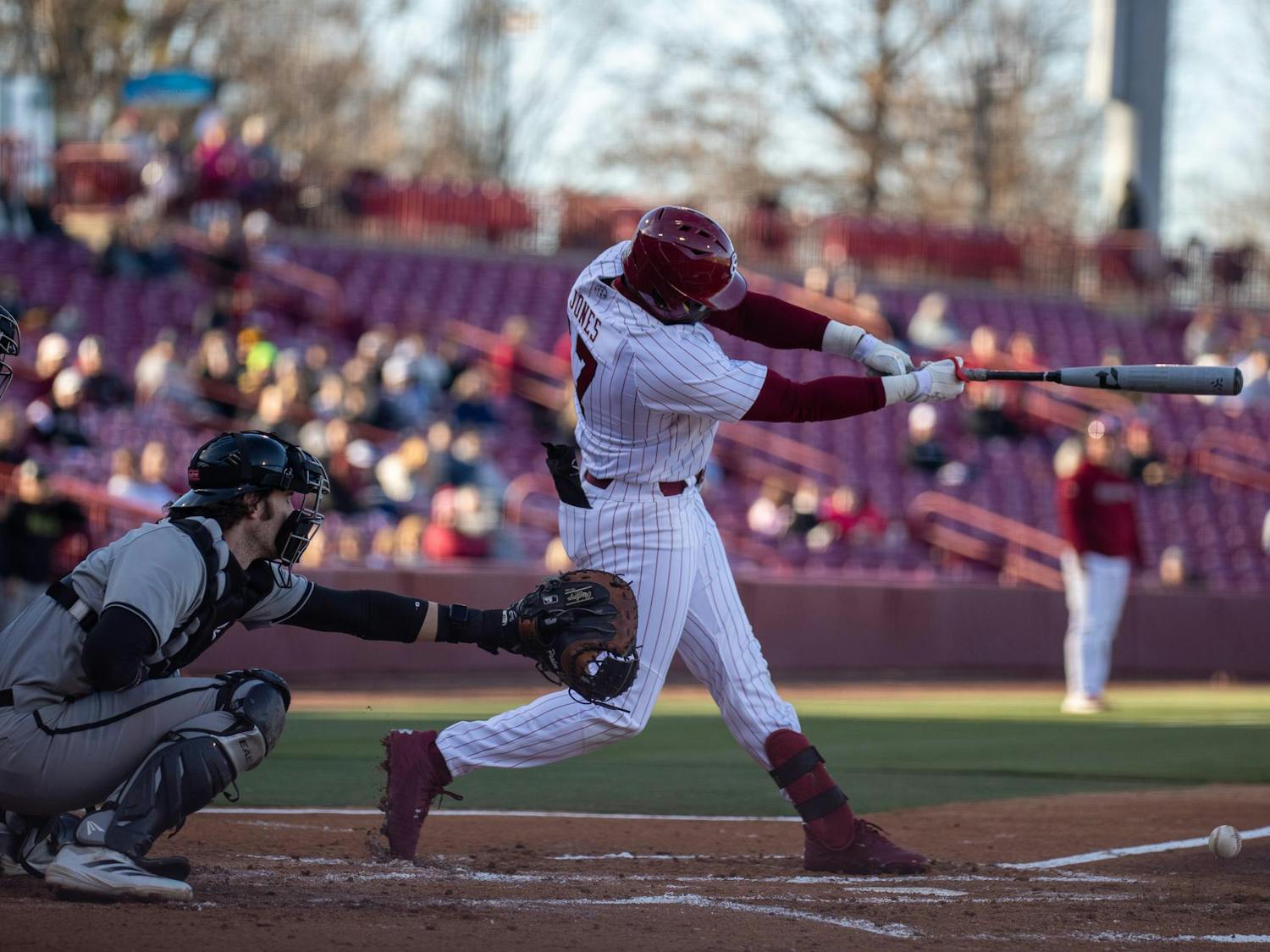 Senior outfielder Kennedy Jones hit the ball off a Milwaukee pitcher on Feb. 21, 2025. Jones has six hits on the season.