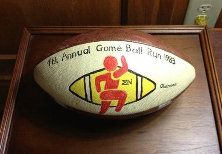 This ball was used in the 4th Annual Run by Sigma Nu Delta Chapter at USC. 