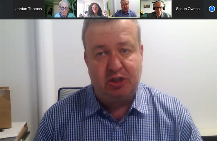Scott Jaschik, the event's keynote speaker, addresses how the COVID-19 pandemic has affected universities both positively and negatively.