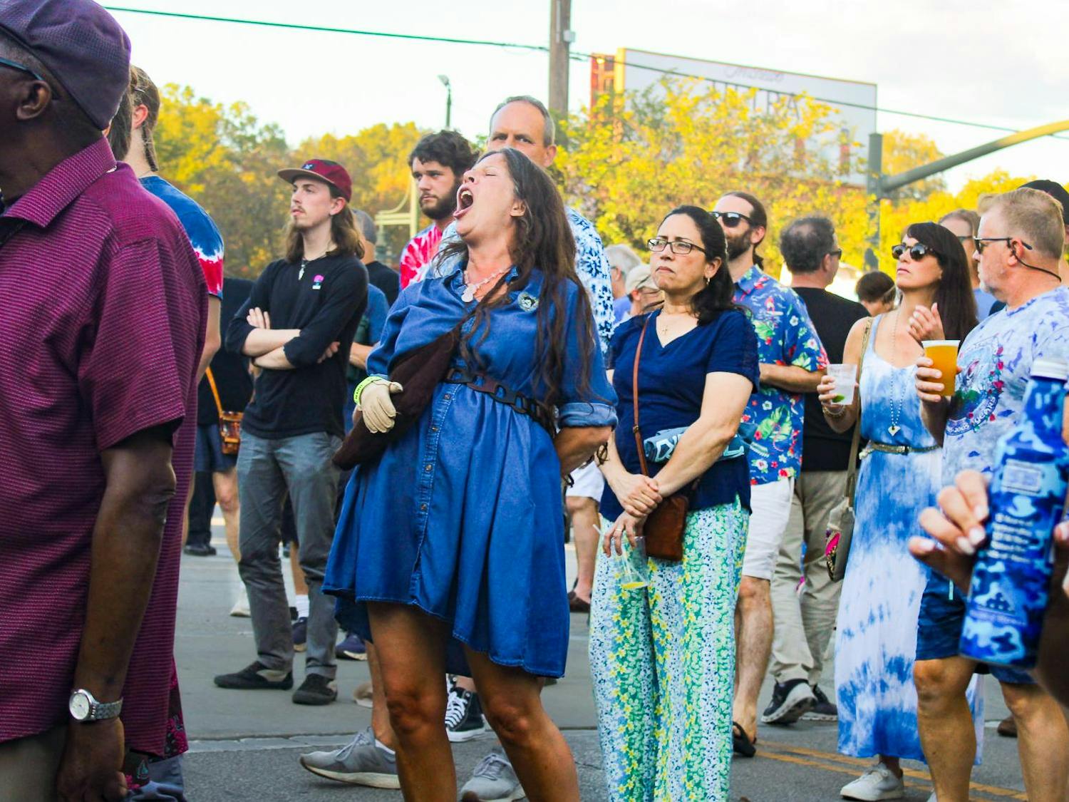 Kelly Fenech sings along to the band Ten Mile Ride at Five Points' annual JerryFest. The Grateful Dead and Jerry Garcia tribute festival took place on Oct. 1, 2023.