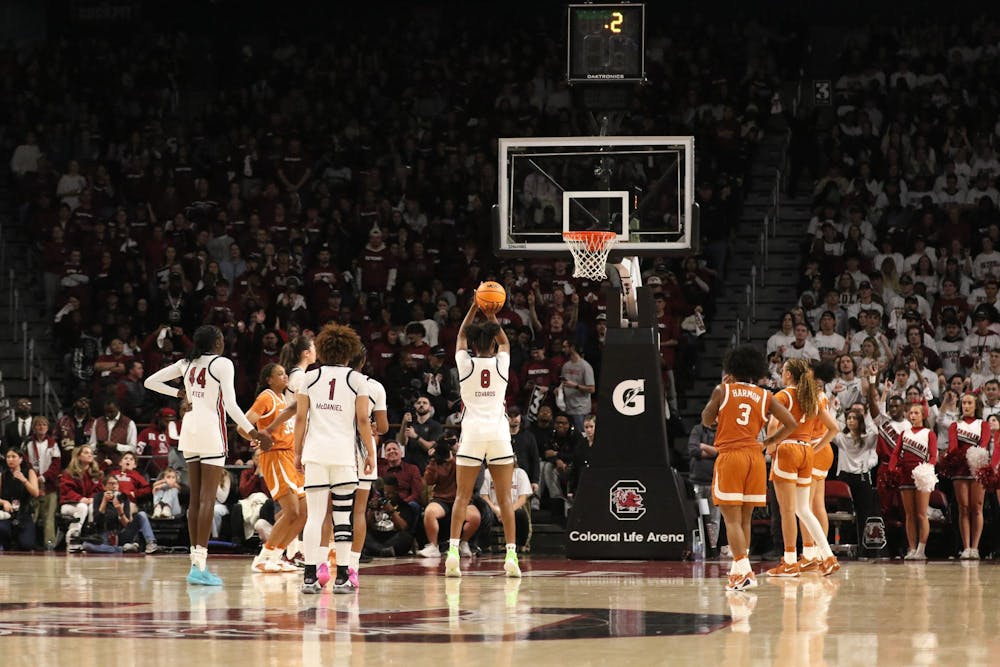 <p>Sophomore forward Joyce Edwards shoots a free throw to help seal the win against Texas on Jan. 15, 2026, at Colonial Life Arena. The Gamecocks won 68-65 over the Longhorns.</p>
