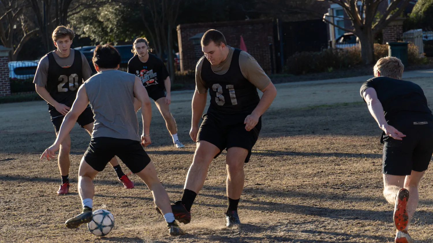 Group of USC students play intramural soccer on Sunday, Feb. 20, 2022. USC hosts a wide variety of intramural sports providing ways for students to get exercise and competition outside of collegiate sports and clubs.