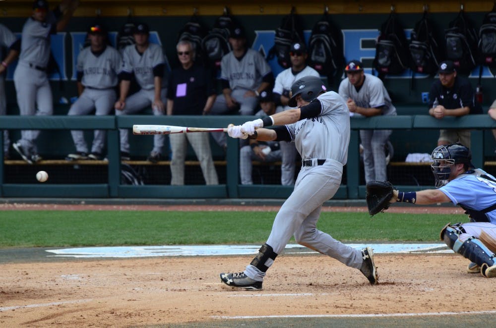 Garahm Saiko hits a ground ball for the Gamecocks.