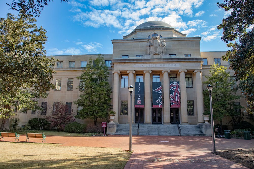 <p>FILE—The west entrance of McKissick Museum on Feb. 28, 2022. A statue honoring "The Three," the university's first Black admitted students since Reconstruction, will be located on the northeast section of the Horseshoe in front of the museum.</p>
