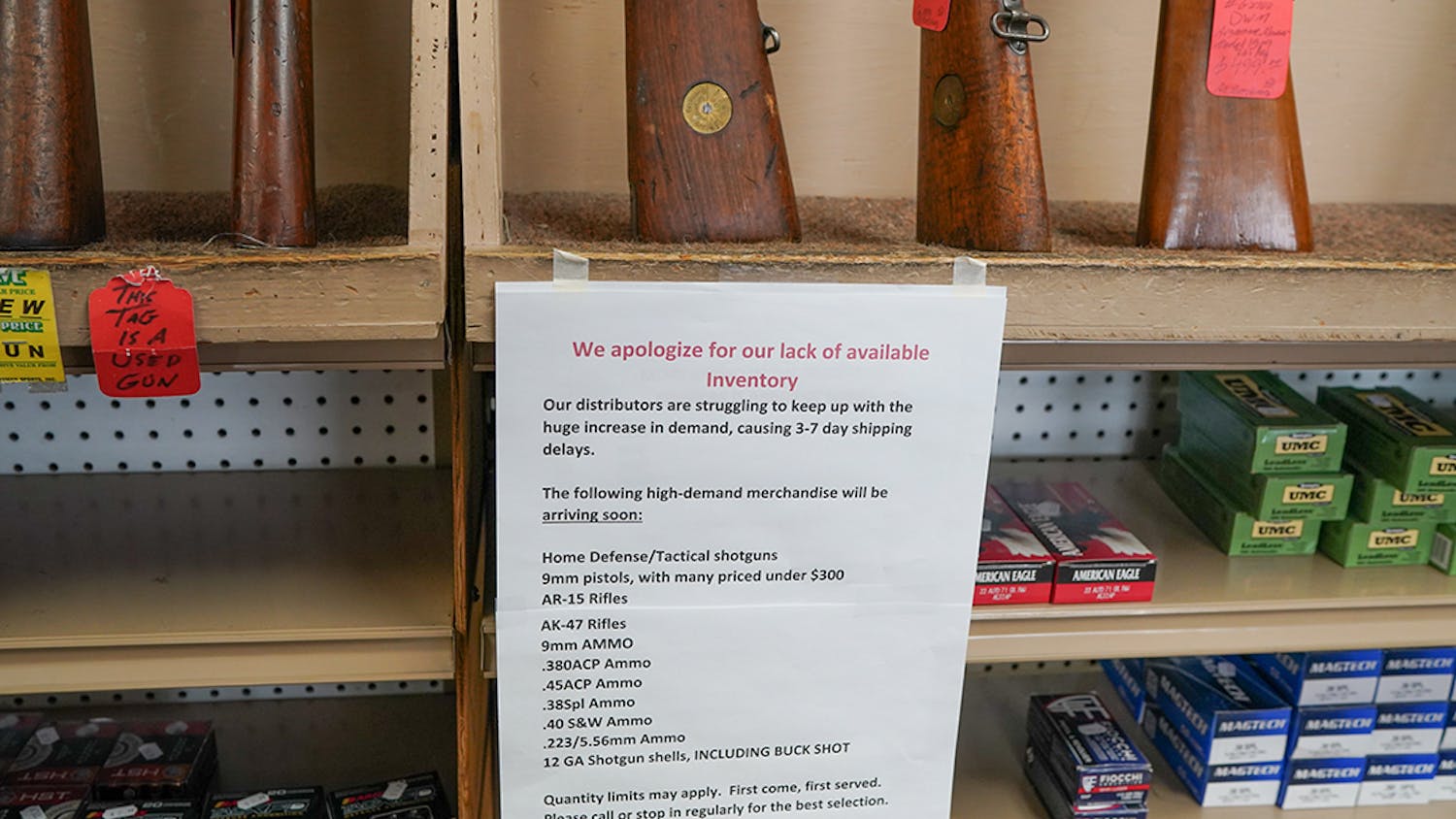 Gun stores across the country, such as the one seen above, have experienced a shortage of ammunition.