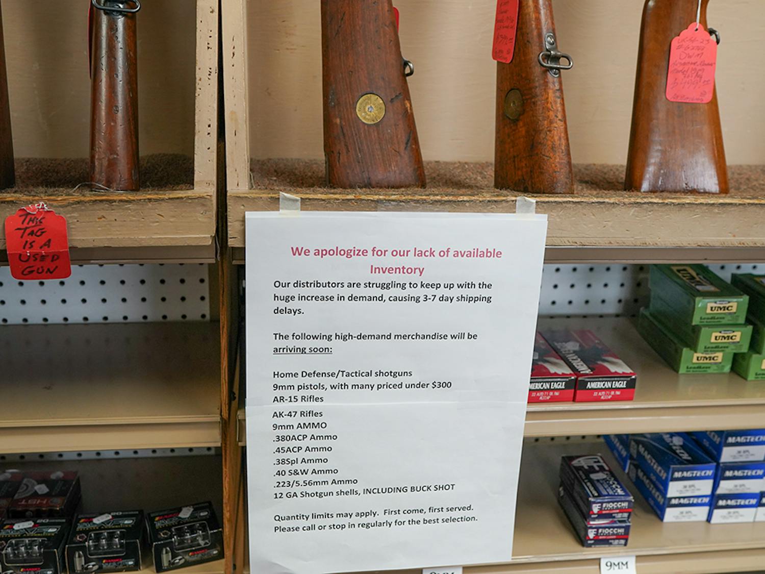 Gun stores across the country, such as the one seen above, have experienced a shortage of ammunition.