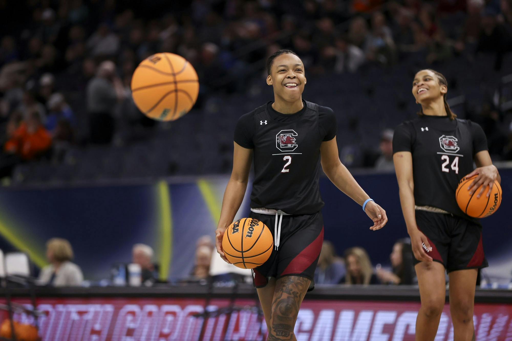 Sophomore guard Eniya Russell during South Carolina womens basketball's open practice in the Target Center on April 2, 2022.