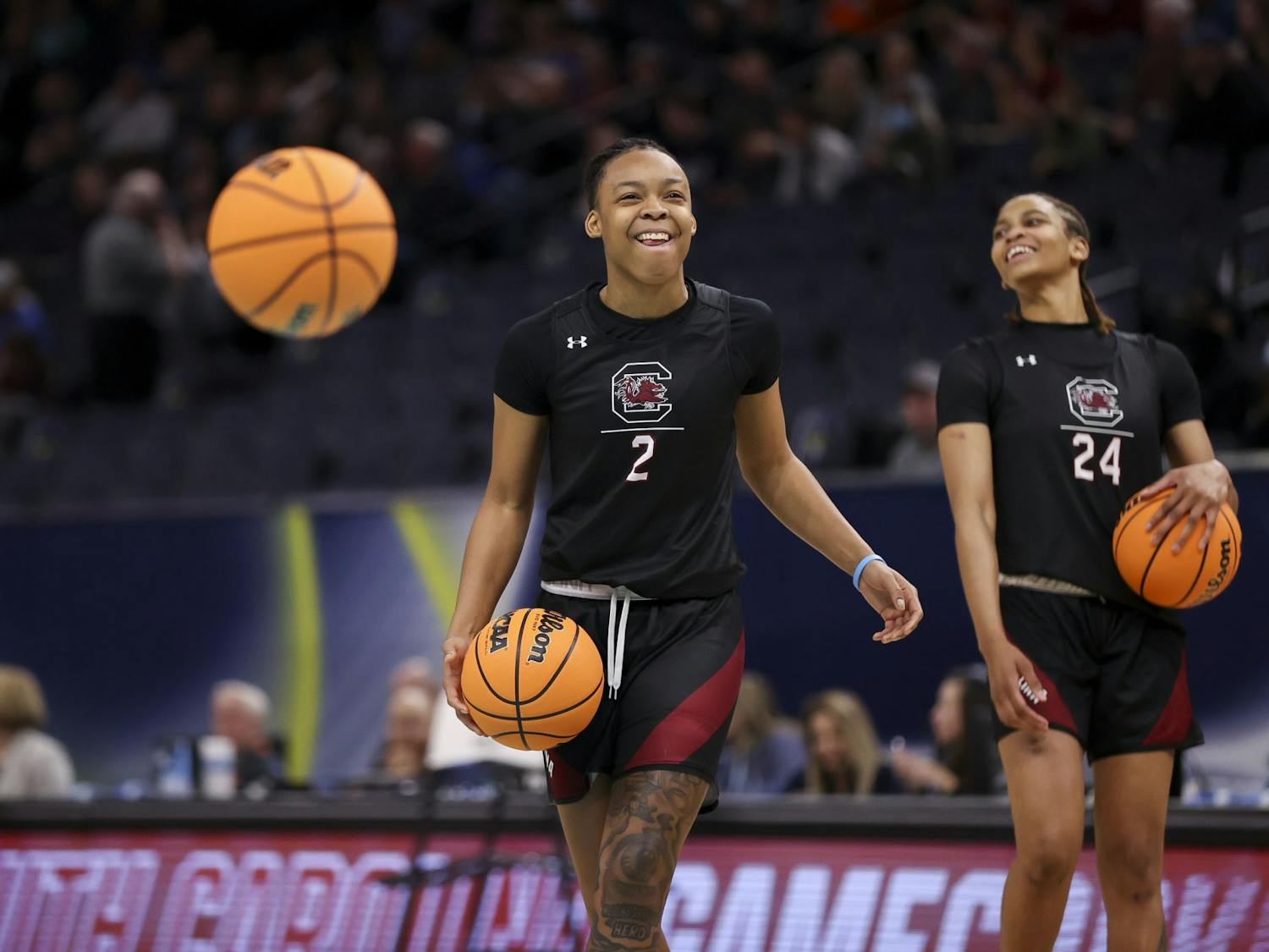 Sophomore guard Eniya Russell during South Carolina womens basketball's open practice in the Target Center on April 2, 2022.