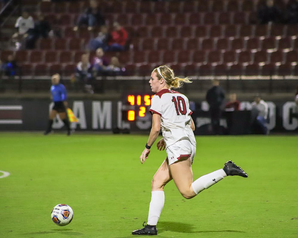 <p>Catherine Barry breaks away and sprints down the field scoring the only goal of the game. South Carolina beat Florida 1-0 on September 28th, 2022.</p>