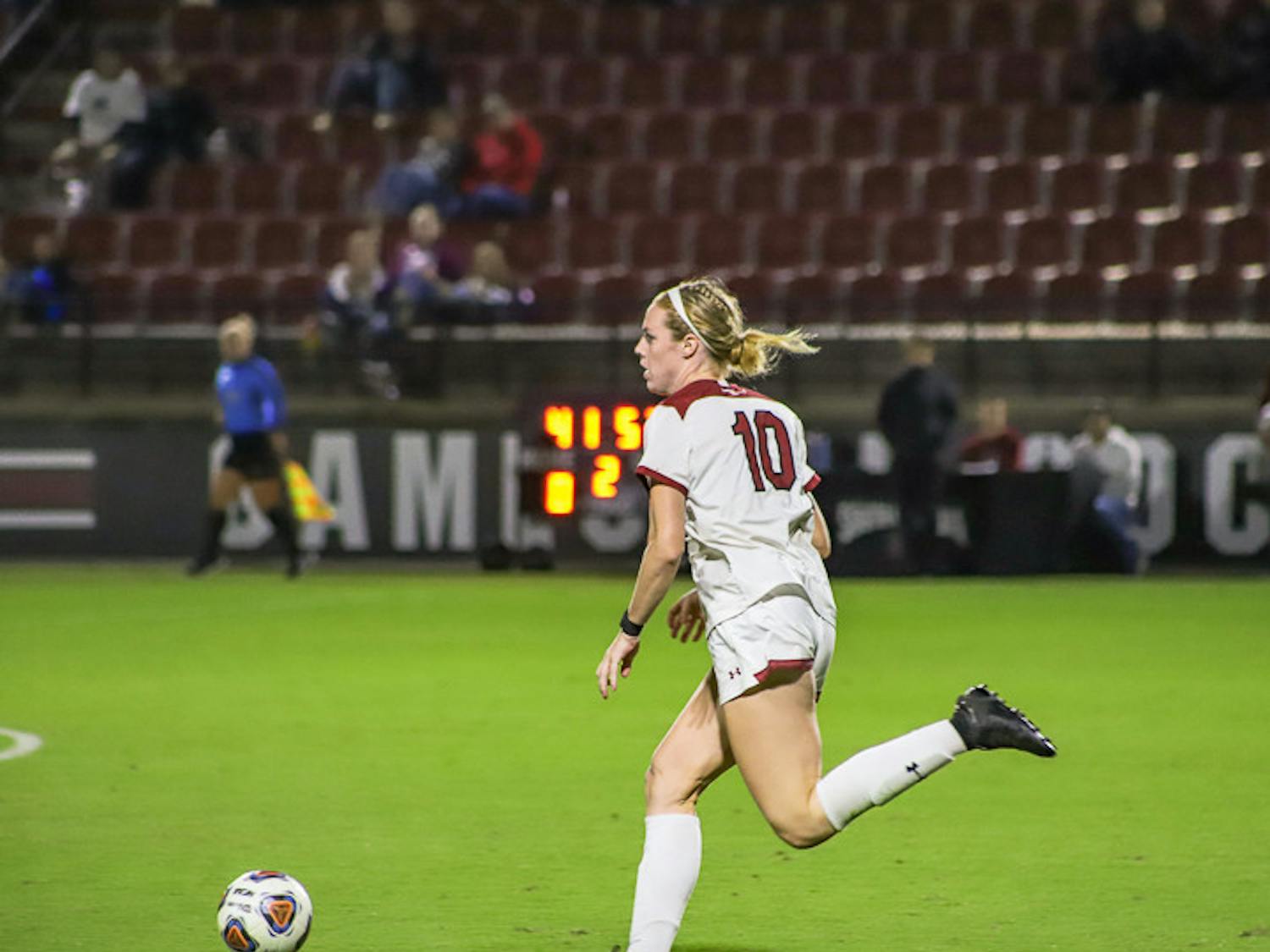 Catherine Barry breaks away and sprints down the field scoring the only goal of the game. South Carolina beat Florida 1-0 on September 28th, 2022.