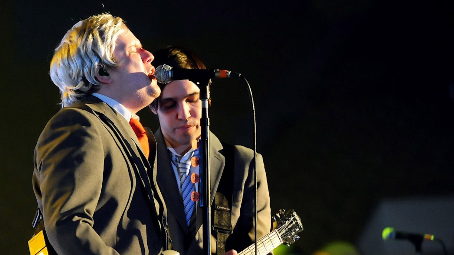 Patrick Stump and Pete Wentz of Fall Out Boy perform on Friday, April 24, 2009, at Bojangles' Coliseum in Charlotte, North Carolina. (Jeff Siner/Charlotte Observer/MCT)