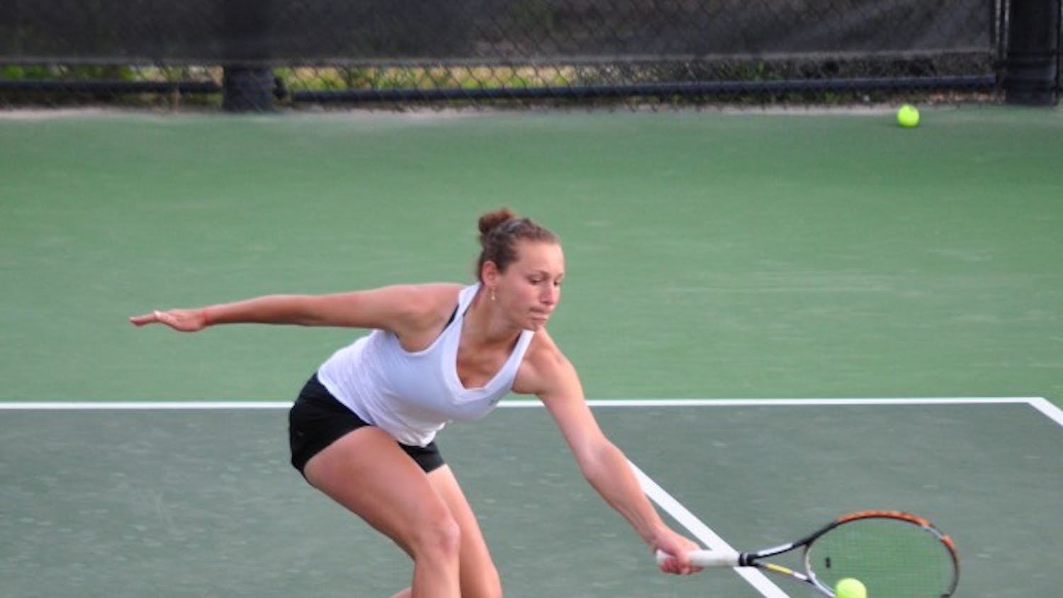 	Elixane Lechemia won her doubles match with Megan Blevins and picked up a singles victory playing in the No. 1 slot against the College of Charleston on Saturday.