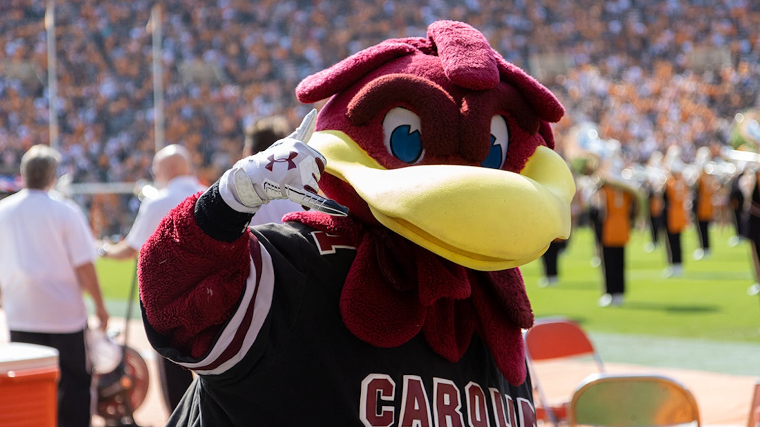 Cocky on the sideline of Neyland Stadium on Oct. 9, 2021.