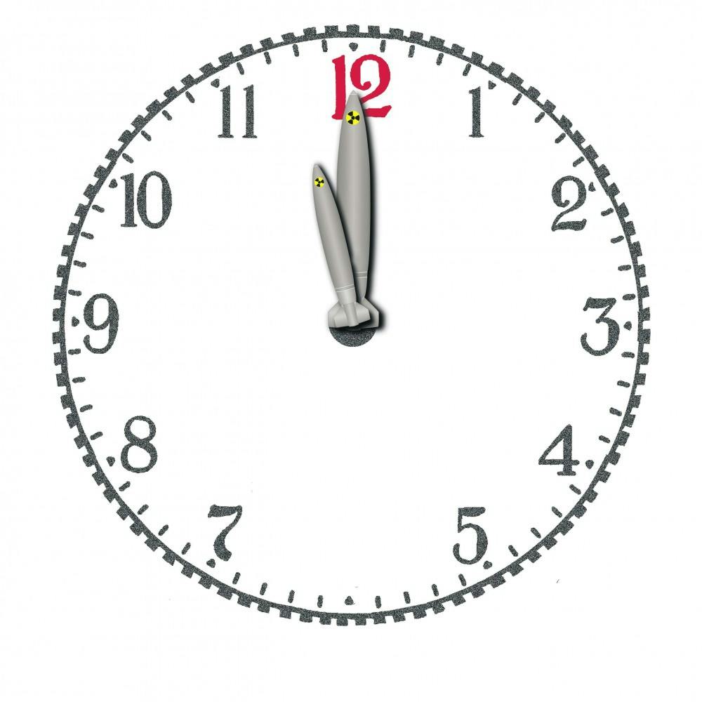 300 dpi Wes Bausmith illustration relating to the doomsday clock. (Los Angeles Times/TNS)
