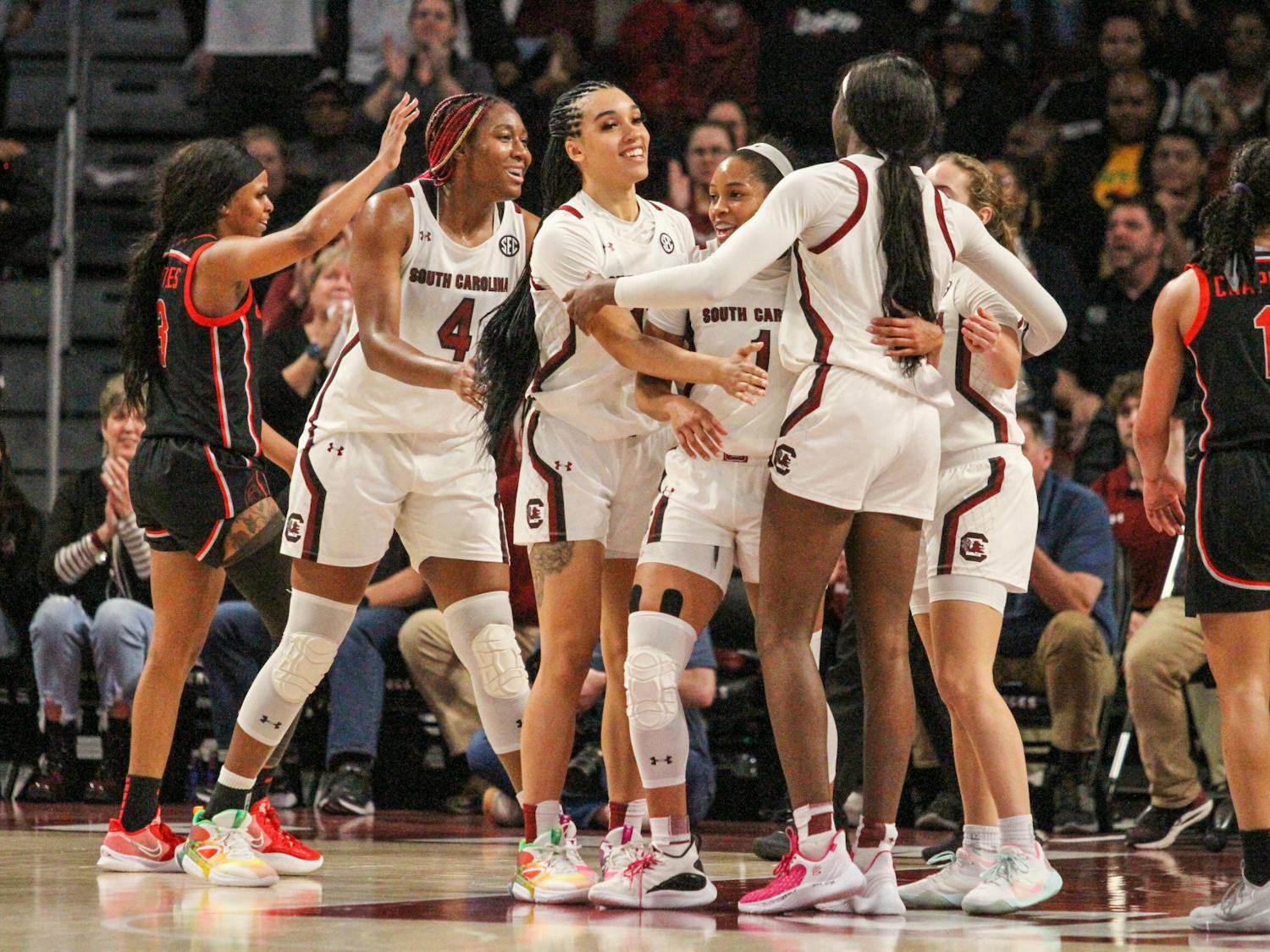 South Carolina women's basketball team claimed the SEC regular season championship following its 73-63 victory over the Georgia Bulldogs at Colonial Life Arena on Feb. 26, 2023. The Gamecocks remain undefeated heading into the SEC tournament next week in Greenville, South Carolina.