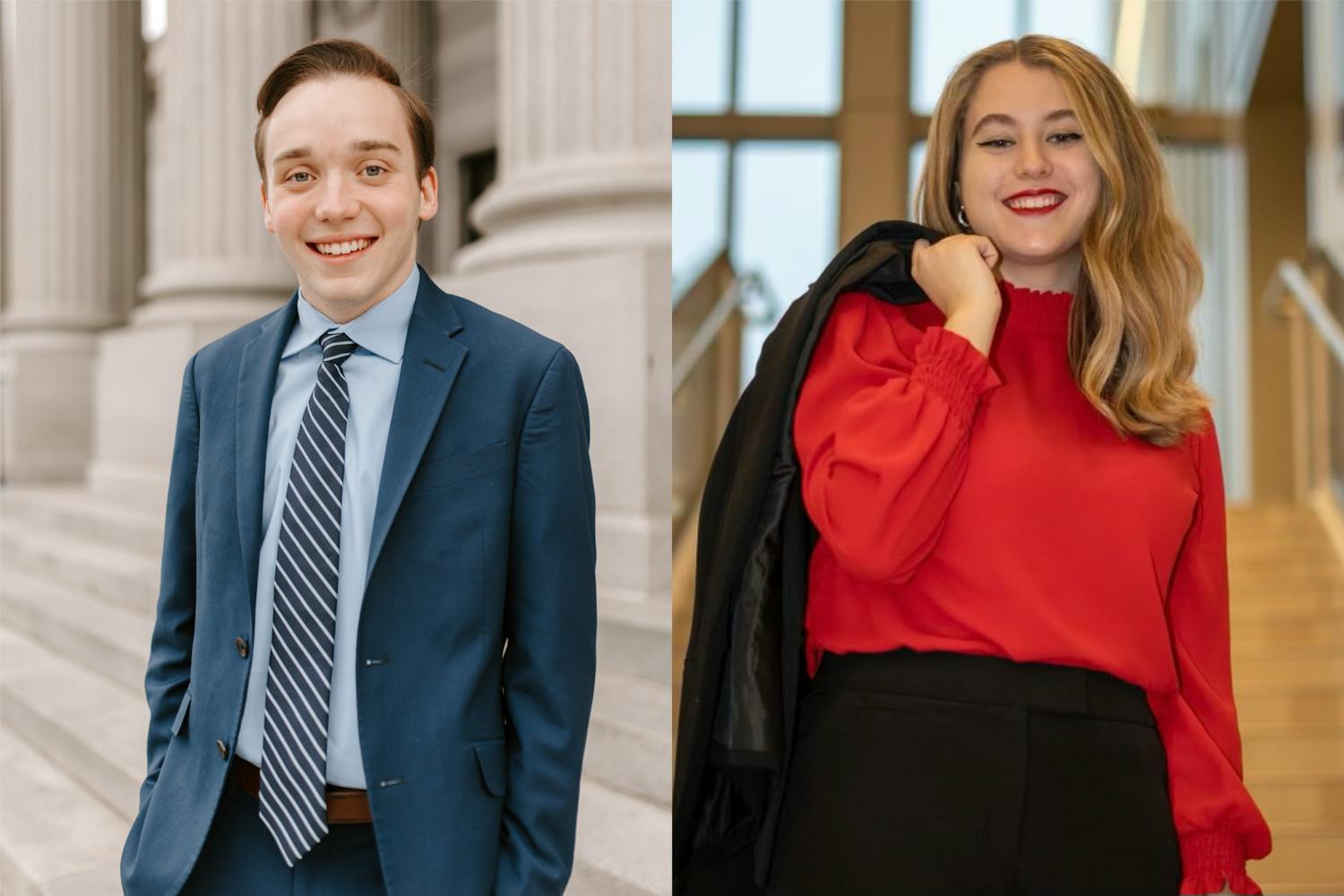 Cameron Eubanks (left) and Jordyn Vélez (right) are the candidates running to be the next speaker of the student senate. Students can vote for candidates from Feb. 21 at 9 a.m. to Feb. 22 at 5 p.m.&nbsp;