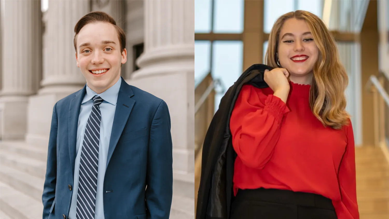 Cameron Eubanks (left) and Jordyn Vélez (right) are the candidates running to be the next speaker of the student senate. Students can vote for candidates from Feb. 21 at 9 a.m. to Feb. 22 at 5 p.m. 