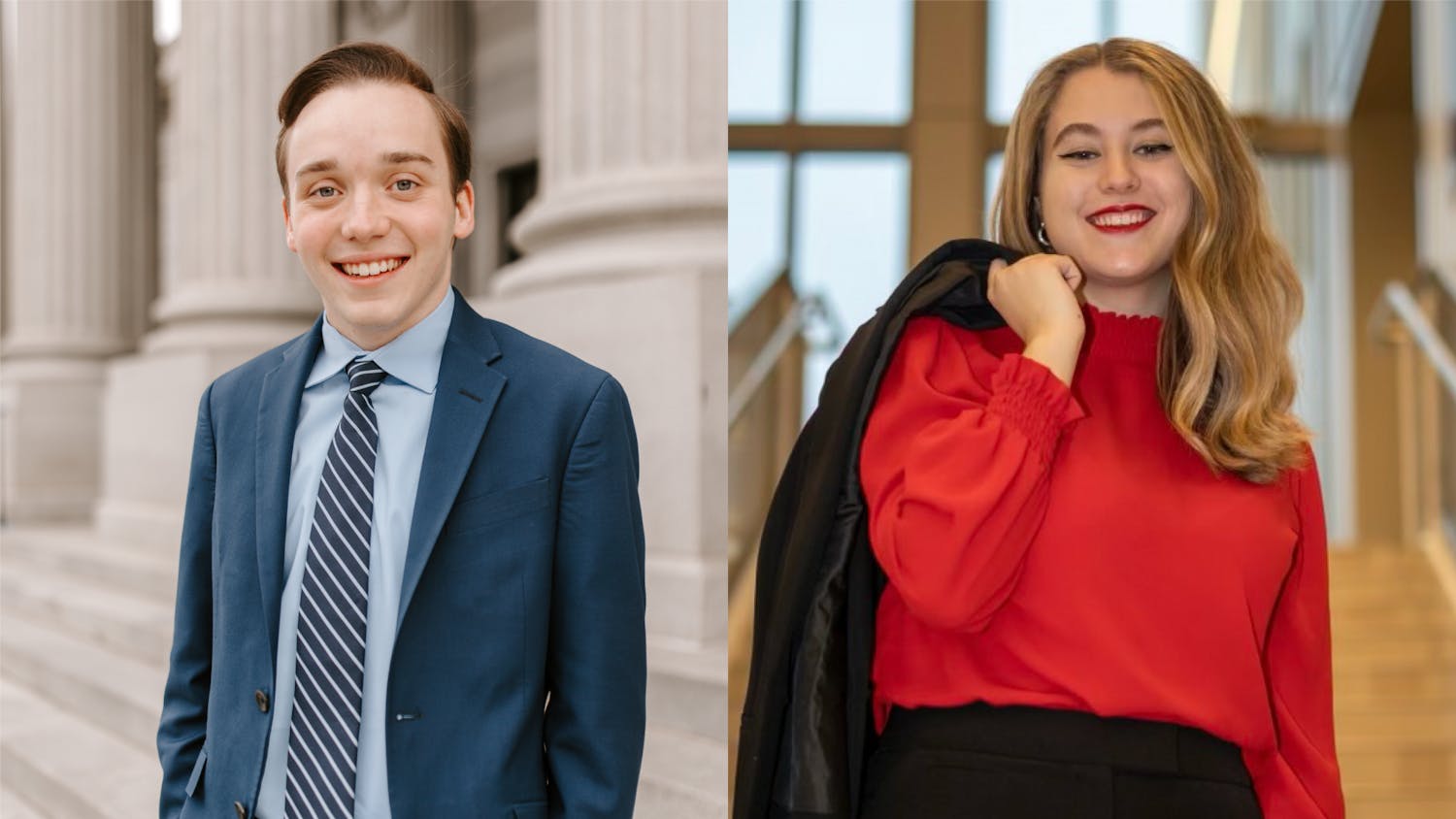 Cameron Eubanks (left) and Jordyn Vélez (right) are the candidates running to be the next speaker of the student senate. Students can vote for candidates from Feb. 21 at 9 a.m. to Feb. 22 at 5 p.m.&nbsp;