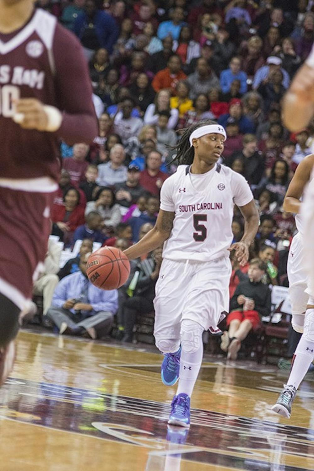 <p>Guard Khadijah Sessions played a key role in South Carolina's victory over Alabama.</p>