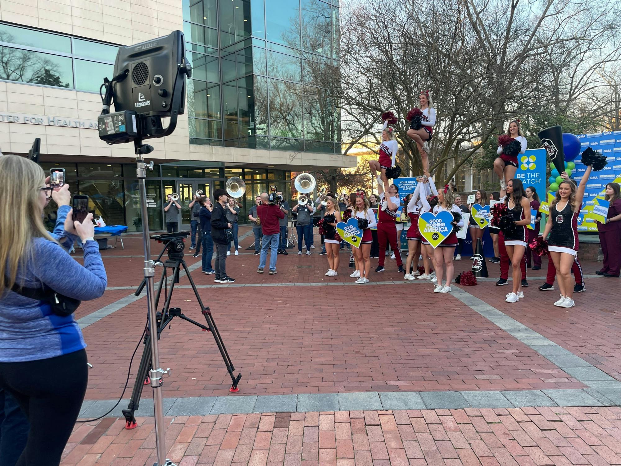 Good Morning America visited the University of South Carolina’s Russell House patio on Feb. 21, 2023, for a live broadcast of the “Be the Match” event. The experience promoted the National Marrow Donor Program, offering student recipients an opportunity to swab themselves to see if their DNA is a compatible blood type with someone in need.
