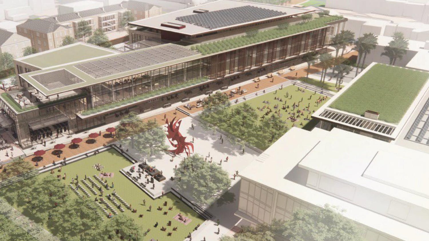 A computer-generated design of proposed plans for a new student union. The university presented the project and other campus renovations to the board of trustees on Jan. 20.