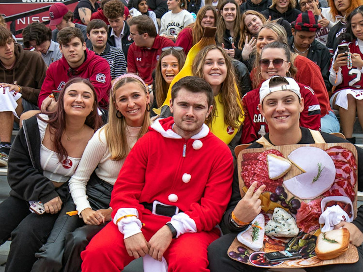 A group of first-year students dress up in Halloween costumes during the South Carolina vs. Missouri game on Oct. 29, 2022. The game fell on the weekend of Halloween, prompting many students and fans to dress up.