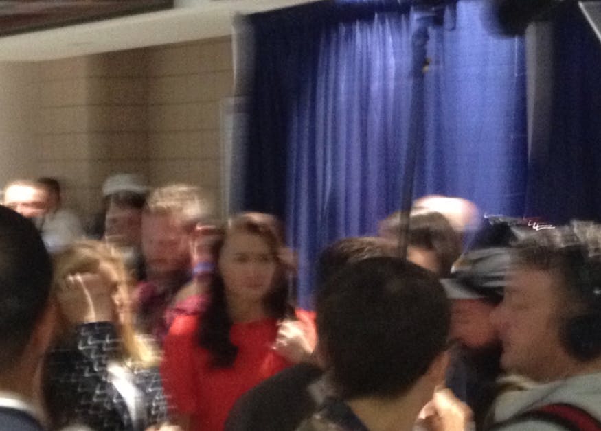 Television host Samantha Bee, left, films a segment at the Democratic National Convention in Philadelphia on July 28, 2016.